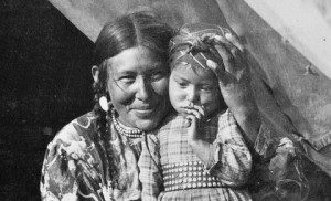First Nations mother and daughter in Banff National Park, Canadian Rockies.