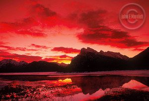 A Banff National Park sunset in the Canadian Rockies.