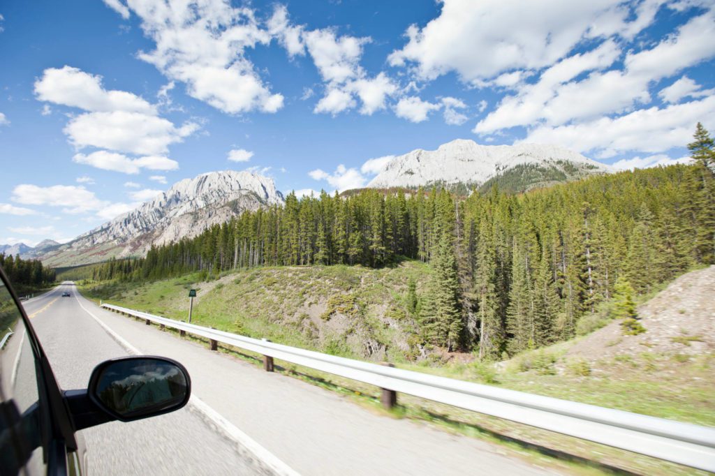 Driving to Kananaskis Country in Alberta.