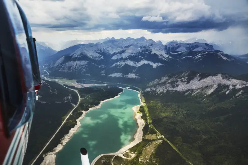 aerial view of Barrier Lake from Helicopter