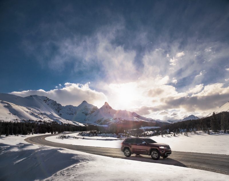 driving on the Icefields Parkway highway