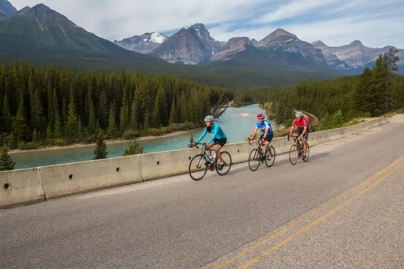 people riding bikes on the Bow Valley Parkway