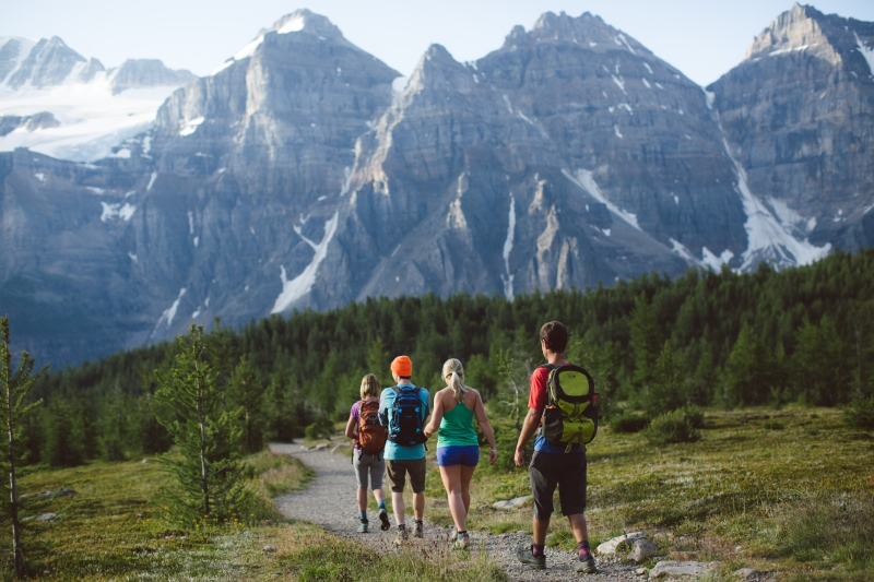 Group of people hiking on Sentinel Pass in summer