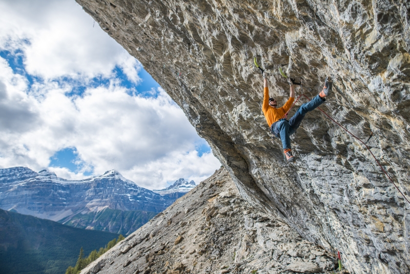 Rock climber on The Temple at Bison Peak